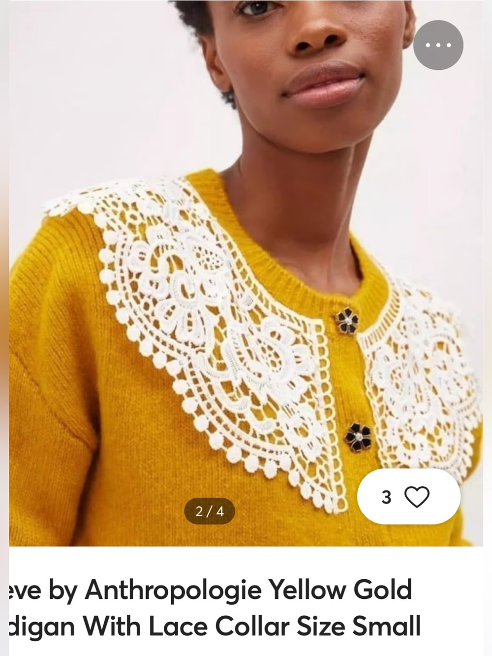 NWT Maeve Anthropologie Lace Collar Cardigan in Gold. Size Small